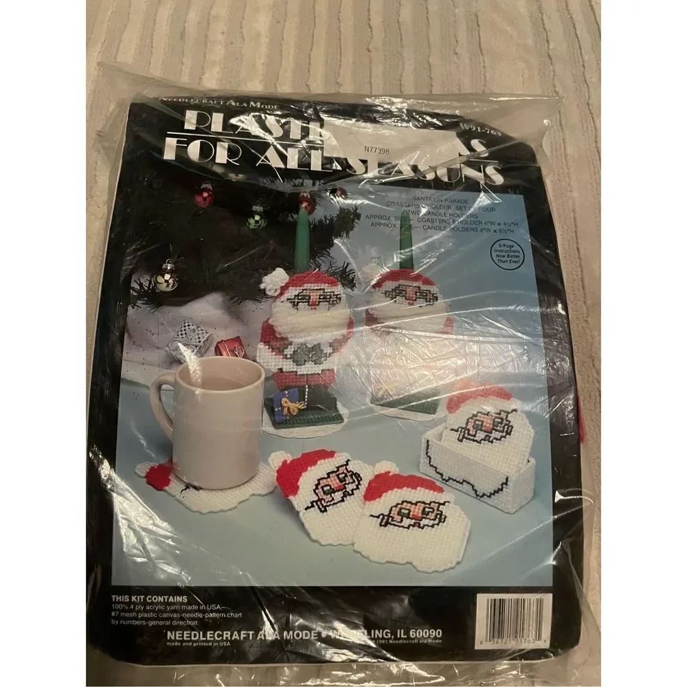Vintage Needlecraft Ala Mode Plastic Canvas For All Seasons Kit Santa on Parade